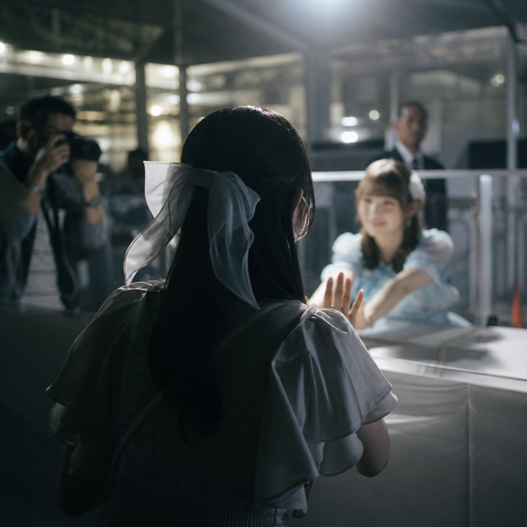 ライブ後の特典会、たった10秒の会話のために何時間も並ぶ。でもその10秒が永遠に感じる。 挿絵